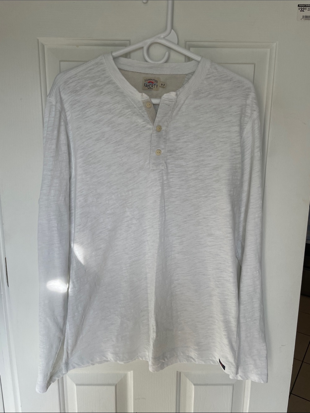 Faherty White Long-Sleeve Henley Shirt